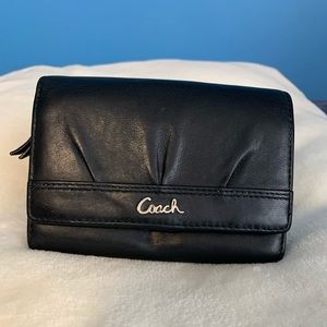 Coach Black Pleated Leather Compact Wallet